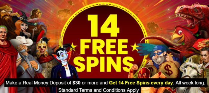 14 free spins daily login bonus at Planet7 casino