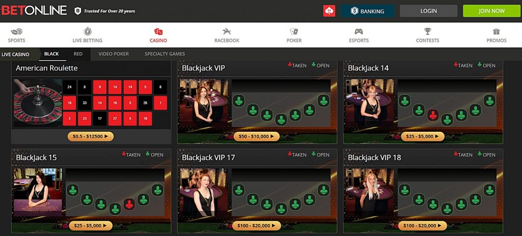 Live Dealer Blackjack USA - Betonline.ag