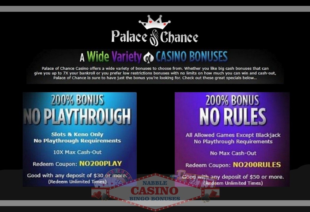Palace of Chance casino wide variety of bonuses