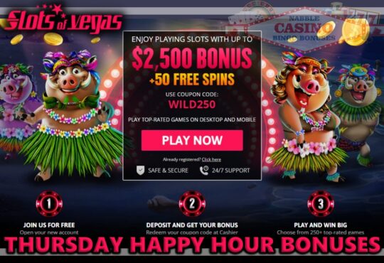 Slots of Vegas casino Thursday happy hour bonus codes