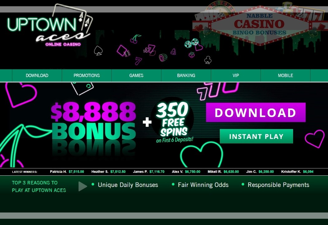 Uptown Aces casino daily bonuses