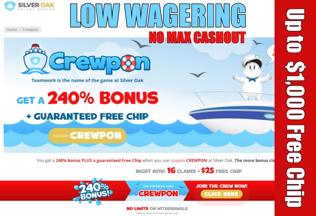 Silver Oak casino 240% Crewpon Bonus