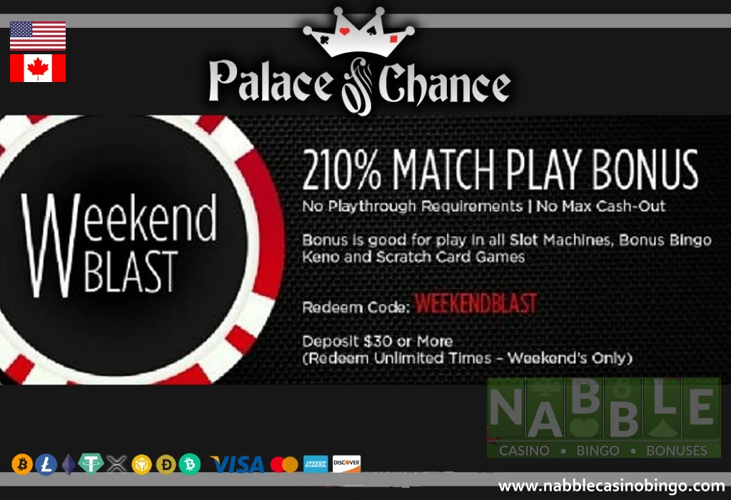 Palace of Chance casino weekend blast bonus