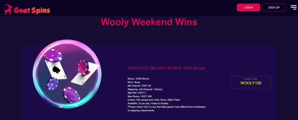 Goat Spins casino Weekend Bonus