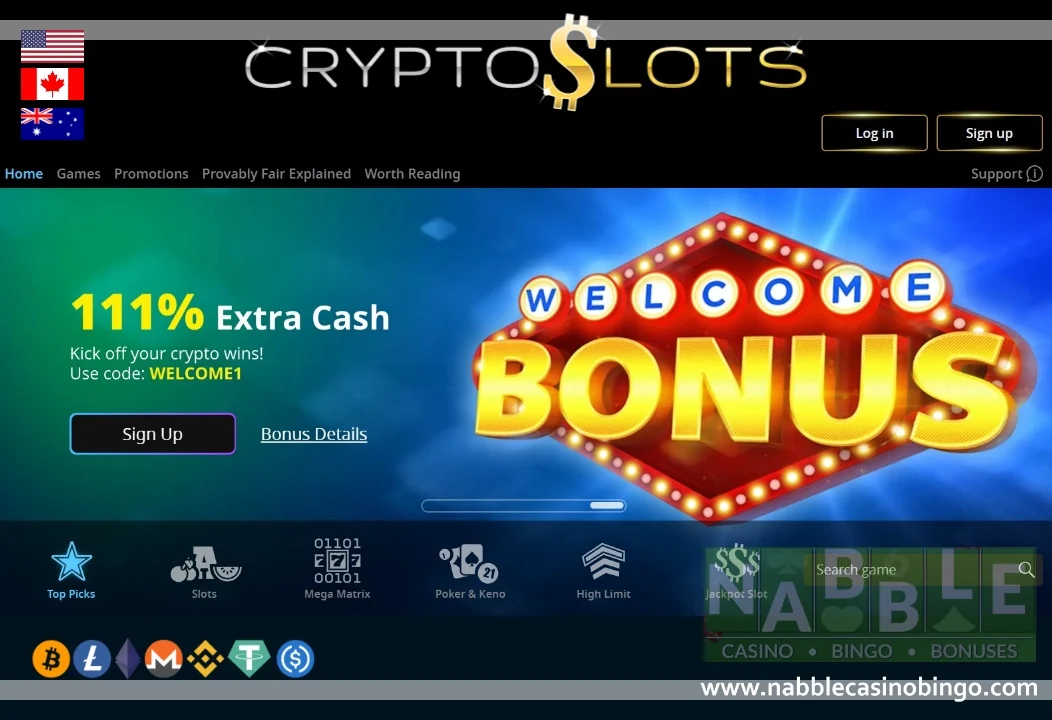 CryptoSlots casino bonuses