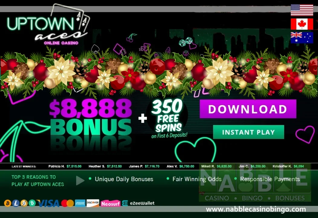 Uptown Aces casino daily bonuses Christmas