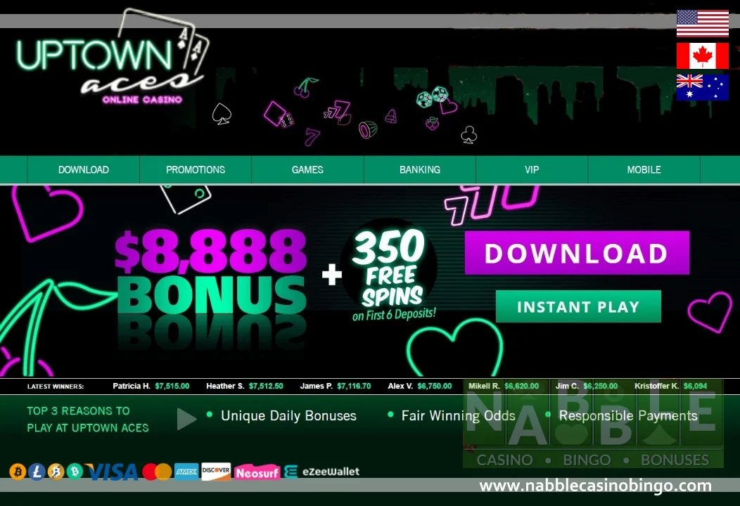 Uptown Aces casino daily bonuses