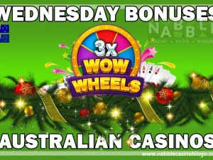 Australian casinos Wednesday Christmas bonus offers 3x wow wheels slot