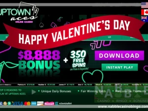 Uptown Aces casino daily bonuses Valentine's Day