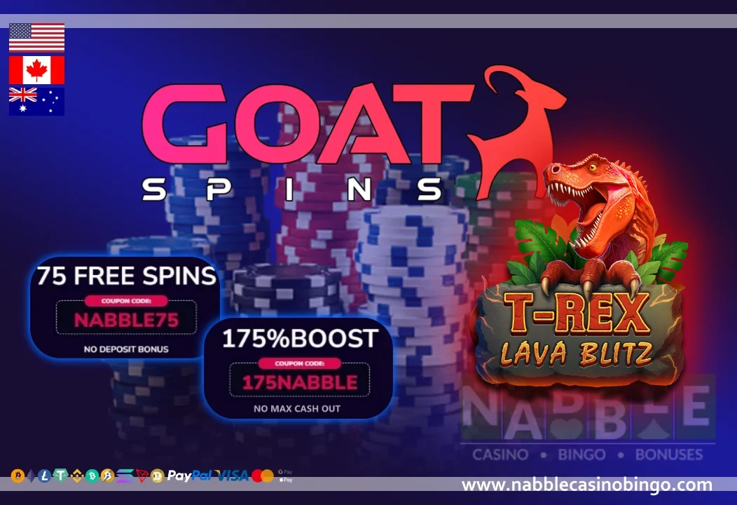 Goat Spins casino bonuses T-Rex Lava Blitz slot