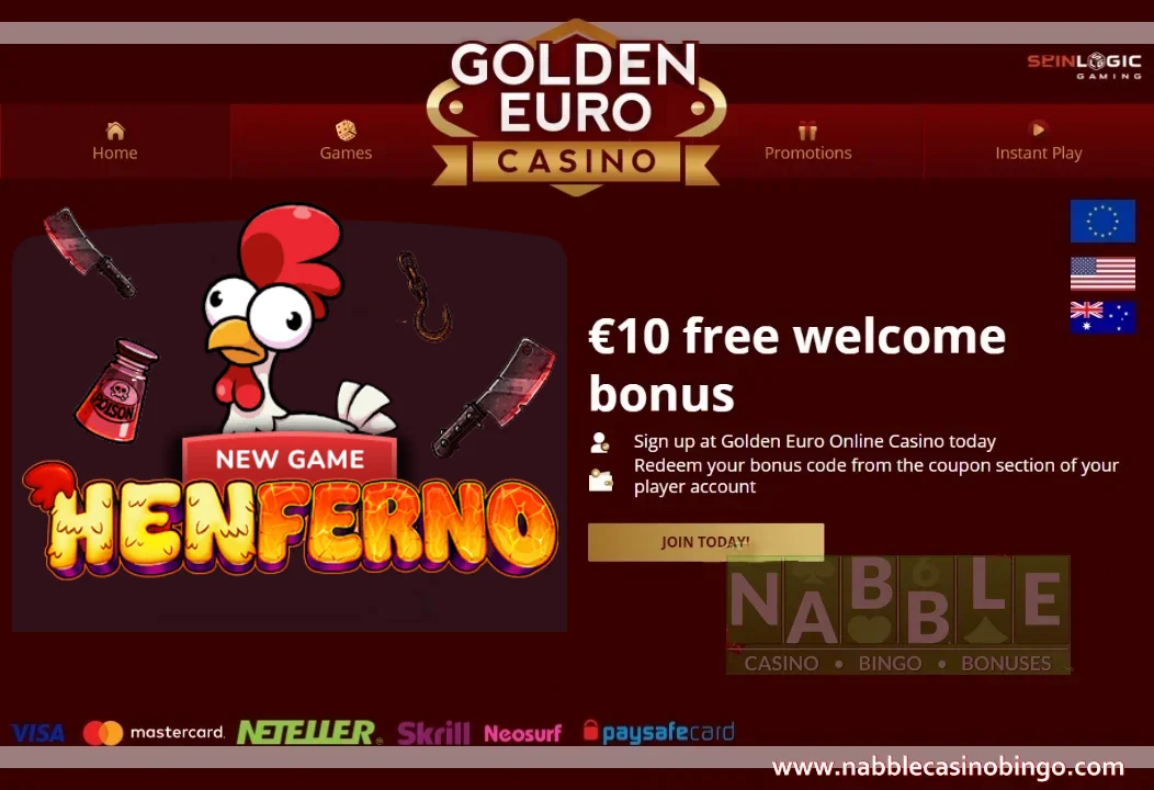 Golden Euro casino bonus codes Henferno slot