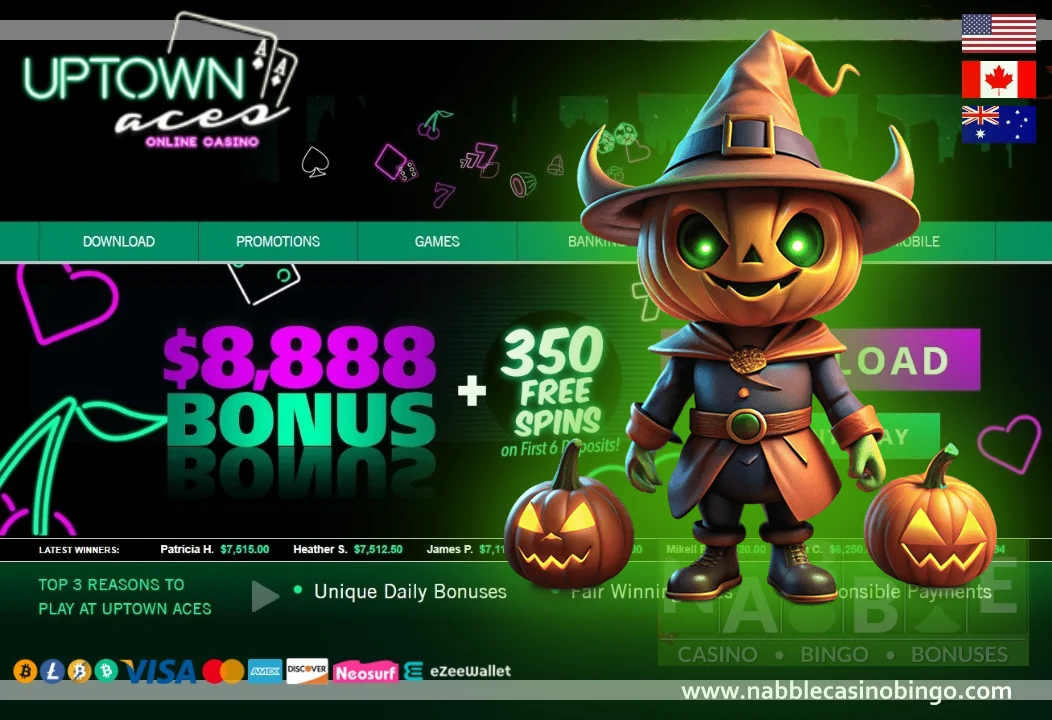 Uptown Aces casino daily bonuses Halloween