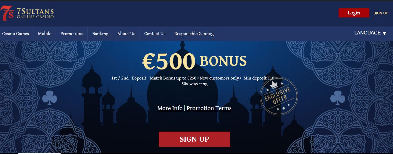 7Sultans casino 100% welcome bonus up to $250 1 7sultans casino