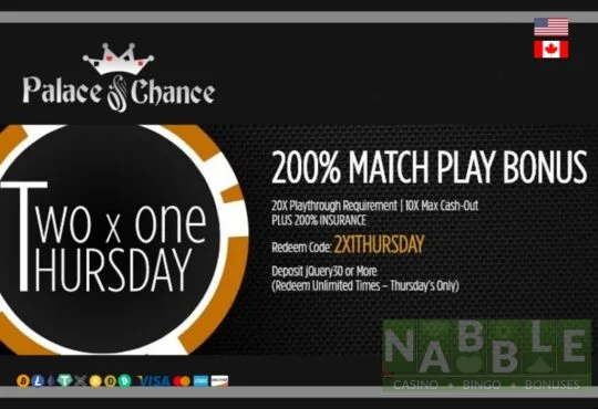 Palace of Chance casino Thursday bonus n
