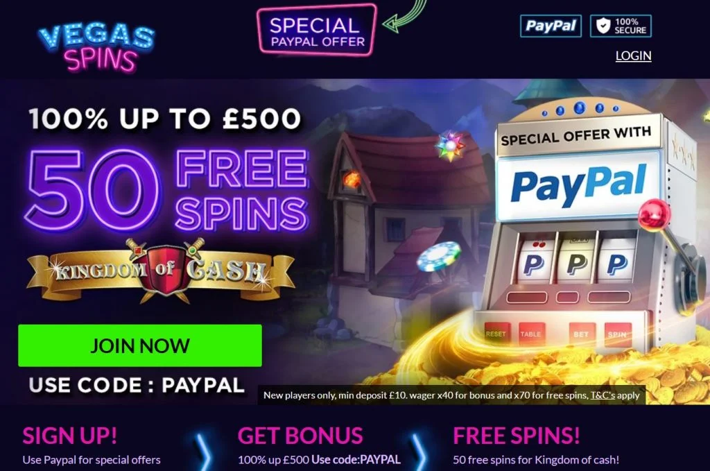 Vegas Spins casino Paypal welcome bonus