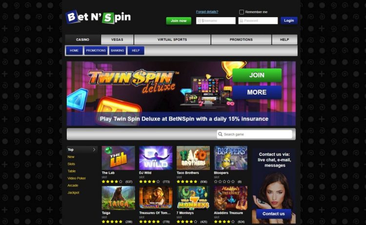 bet'n'spin casino homepage