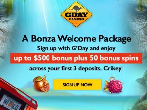 GDay casino sign-up bonus pack