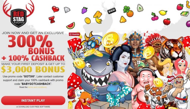 Red Stag casino 300 welcome bonus and 100 cash-back