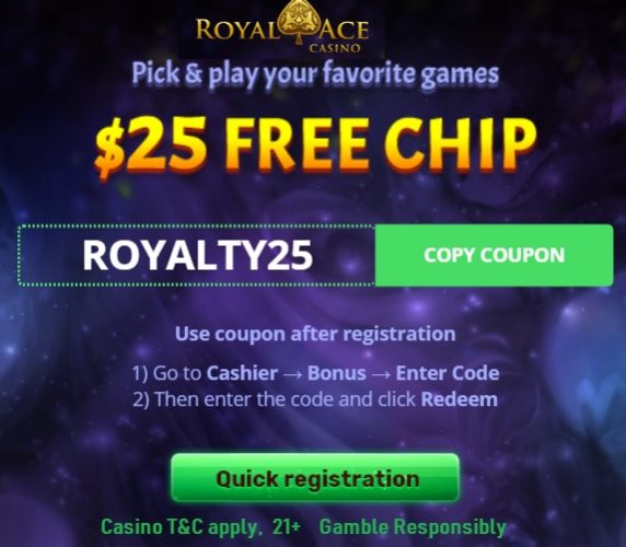 Royal Ace casino $25 no deposit bonus