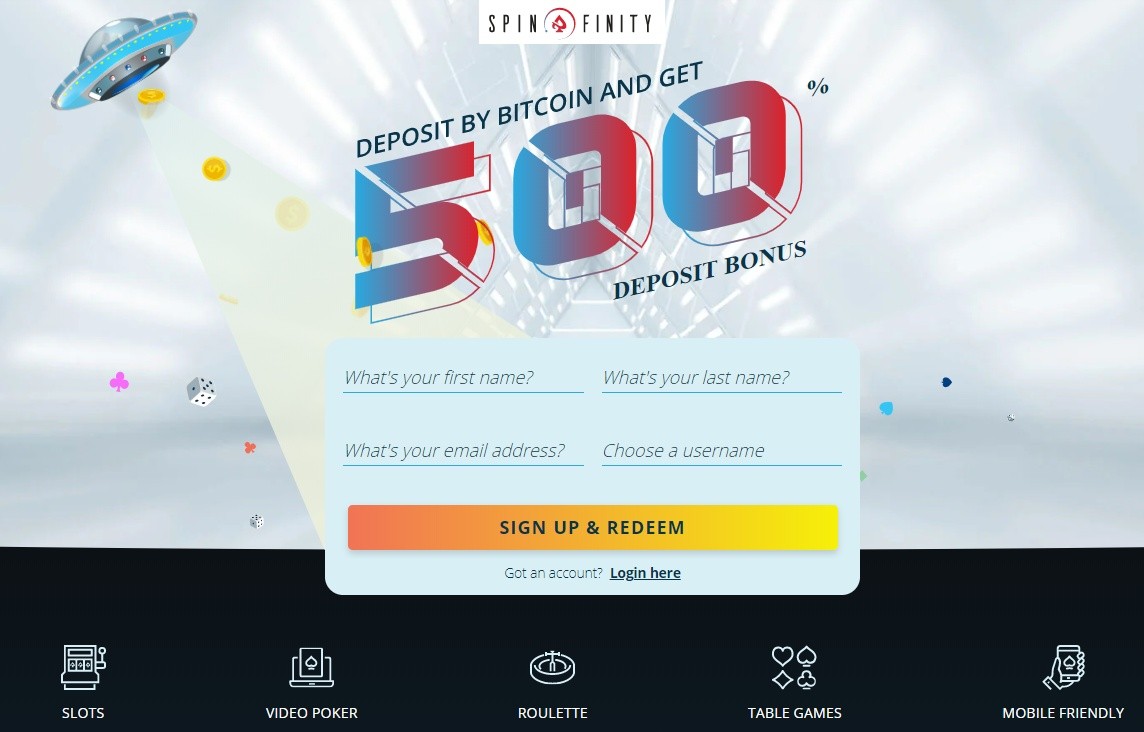 Spinfinity casino Bitcoin bonus