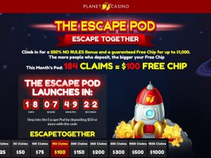 $1,000 free chip + 250% no rules bonus Planet7 casino